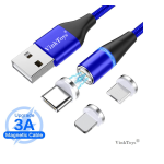 Magnetische oplaad & data kabel - 2m - 3 in 1 Lightning/Type-C/Micro